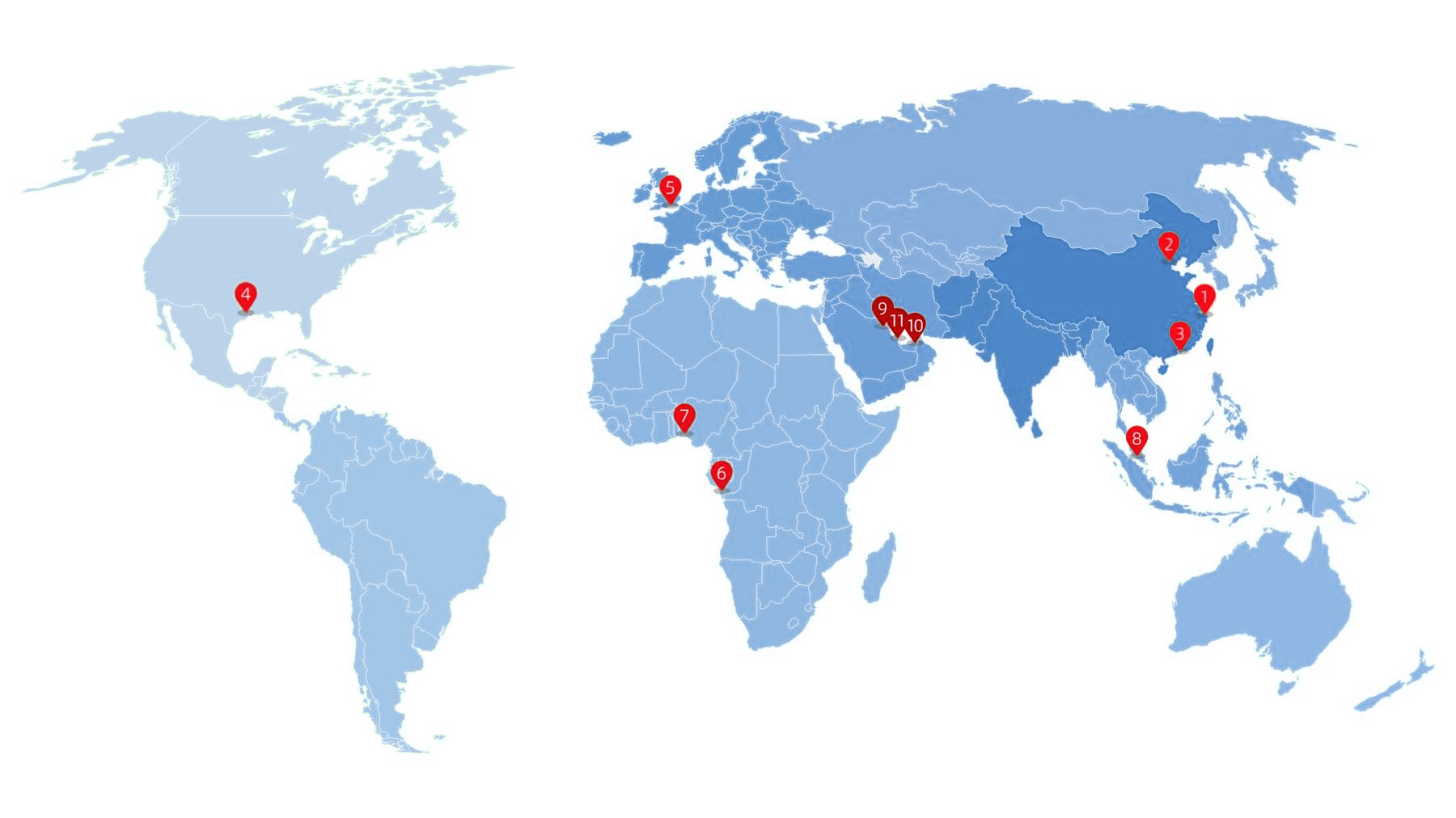 Map of countries where Wison New Energies delivers